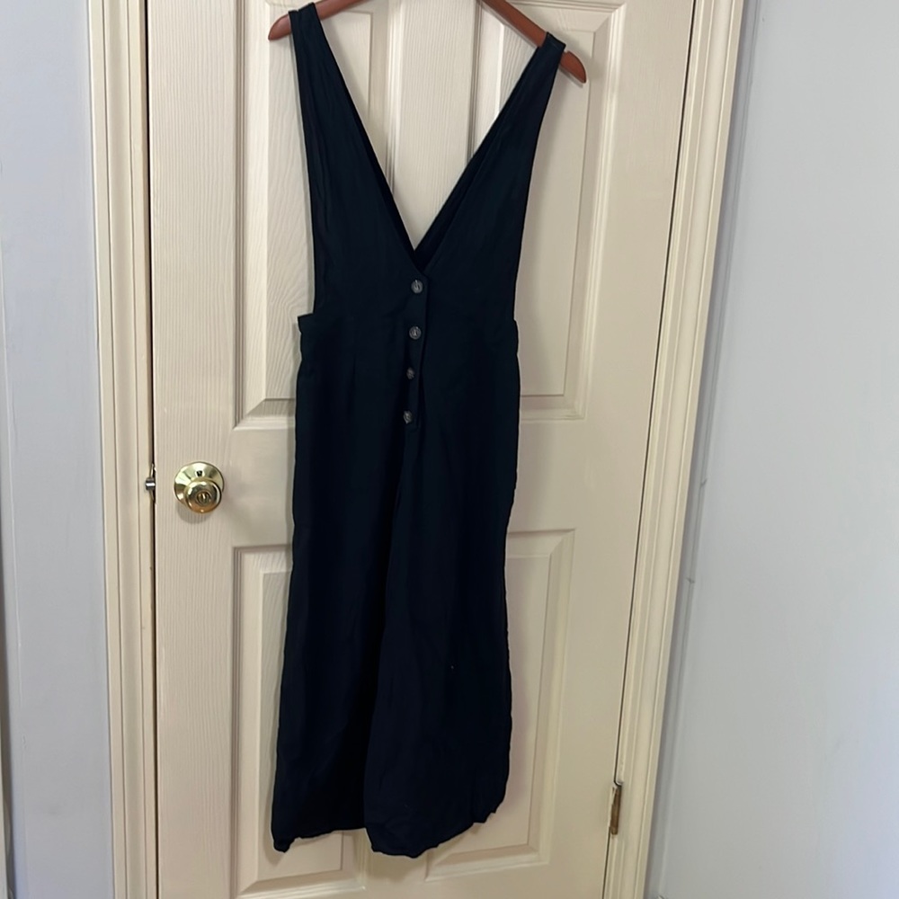 Sienna sky black cotton wide cropped leg jumpsuit w/ buttons, sz S